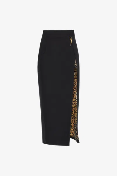 Roberto Cavalli Midi Skirt With Slit In Black