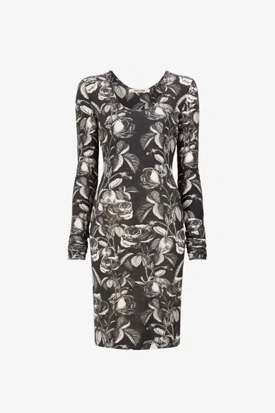 Roberto Cavalli Rose-print Dress In Gray