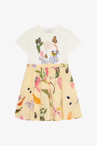Roberto Cavalli Milk White And Yellow Dress With Tropical Print In Multi
