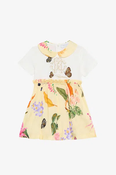 Roberto Cavalli Milk White And Yellow Dress With Tropical Print