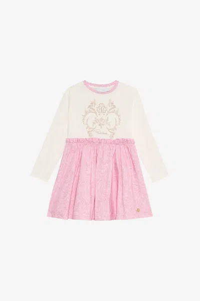 Roberto Cavalli Milk White Dress With Baby Pink Floral Print