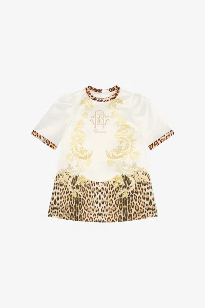Roberto Cavalli Milk White Dress With Jaguar Skin Inserts In Neutral