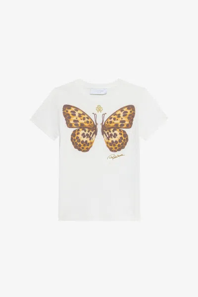 Roberto Cavalli Milk White T-shirt With Butterfly Print
