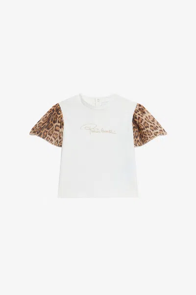 Roberto Cavalli Milk White T-shirt With Jaguar Skin Sleeves