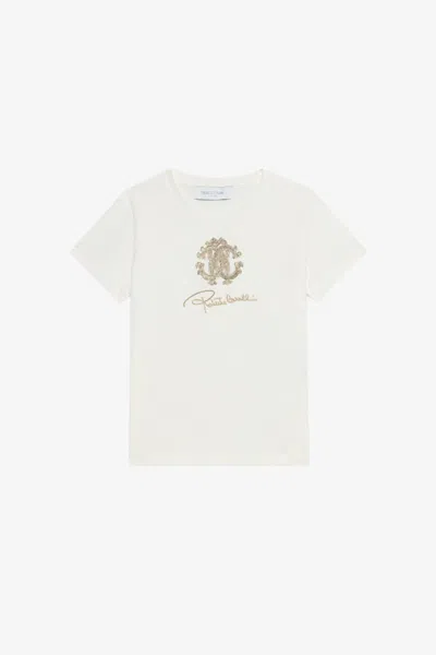Roberto Cavalli Milk White T-shirt With Rc Monogram