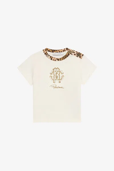 Roberto Cavalli Milk White T-shirt With Rc Monogram