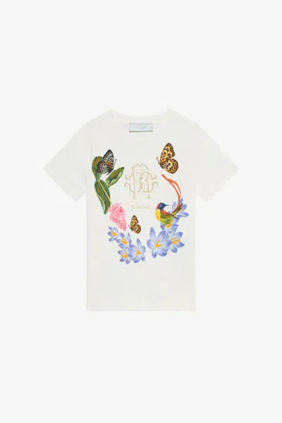 Roberto Cavalli Milk White T-shirt With Tropical Print