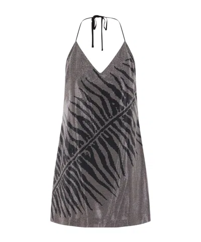Roberto Cavalli Zebra Studded Georgette Minidress In Black/silver