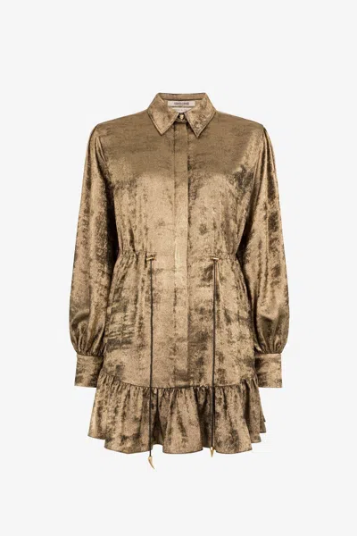 Roberto Cavalli Mini Dress In Gold