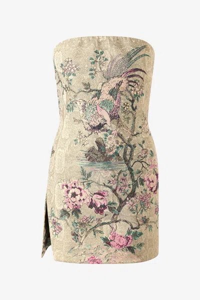 Roberto Cavalli Mini Dress With Floral And Pheasant Motif