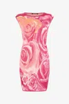 Roberto Cavalli Mini Dress With Garden Rose Print In Rosa
