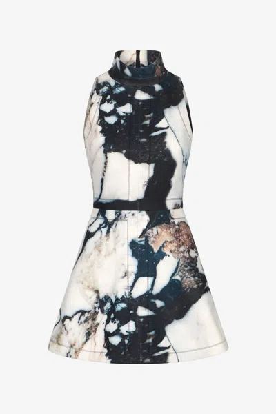 Roberto Cavalli Mini Dress With Marble Print In Black/white