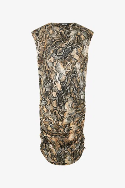 Roberto Cavalli Mini Dress With Python Print In 716 Marzapan + 738 C