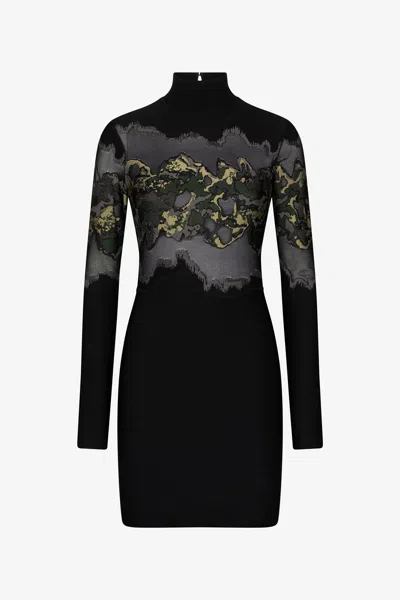 Roberto Cavalli Mini Dress With Snake Print In Dark Green