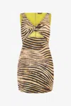 Roberto Cavalli Mini Dress With Tiger Skin Print In Light Brown