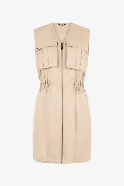 Roberto Cavalli Mini Dress With Utility Pockets In Light Brown