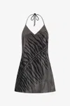 Roberto Cavalli Zebra Studded Georgette Minidress In Black/silver