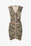Roberto Cavalli Mini Dress With Zip And Python Print In Corteccia