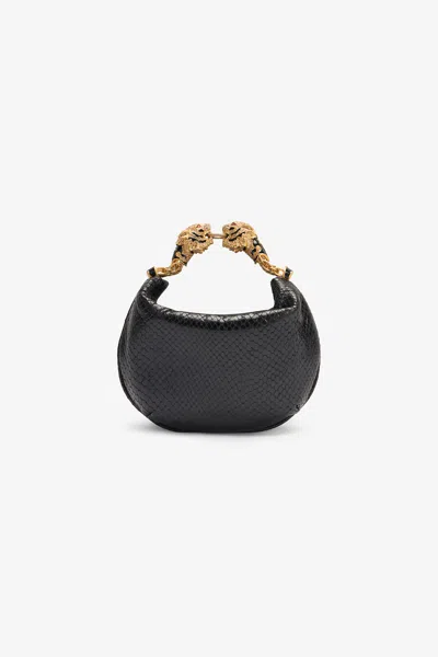 Roberto Cavalli Mini Hobo Roar Bag With Snake Print In Black
