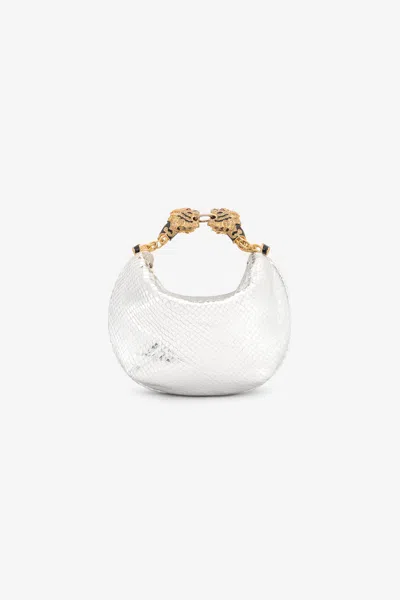 Roberto Cavalli Mini Hobo Roar Bag With Snake Print In Silver
