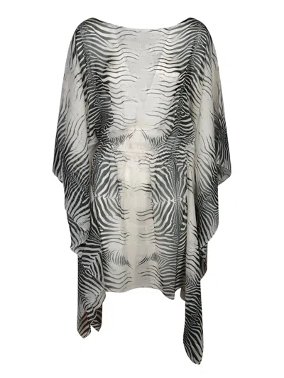 Roberto Cavalli Mini Kaftan Zebra Dress Black And White