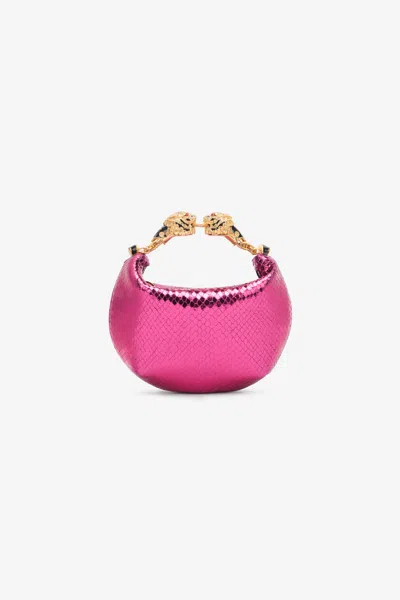 Roberto Cavalli Mini Roar Bag Hobo With Snake Print In Ciclamino/oro