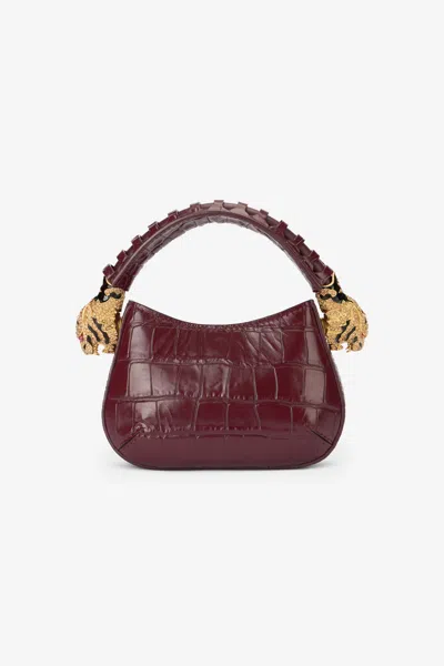 Roberto Cavalli Mini Roar Bag With Crocodile Print In Purple