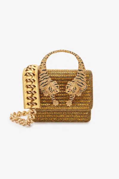Roberto Cavalli Mini Roar Bag With Crystals In Gold