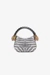 Roberto Cavalli Mini Roar Bag With Rhinestoned Zebra Pattern In Black/white