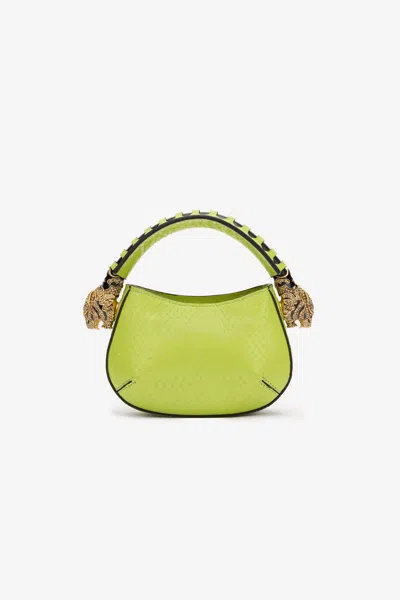 Roberto Cavalli Mini Roar Bag With Snake Print In Light Green