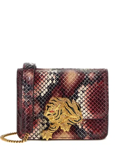 Roberto Cavalli Mini Roar Snakeskin Tiger-head Shoulder Bag In Red