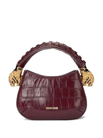Roberto Cavalli Mini Roar Tiger-head Crocodile-effect Shoulder Bag In Burgundy
