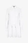 Roberto Cavalli Mini Shirt Dress With Perforated Roses In White