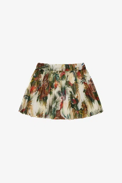 Roberto Cavalli Kids' Mini Skirt Jungle Print In Green