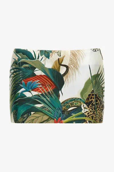 Roberto Cavalli Jungle-print Silk Miniskirt In Green