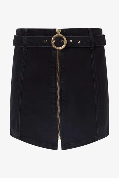 Roberto Cavalli Mini Skirt With Logo Buckle In Black