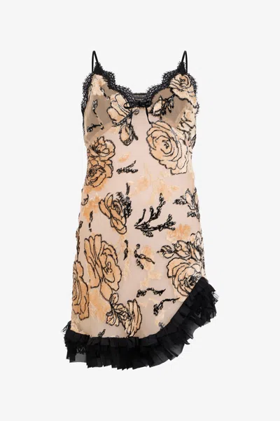 Roberto Cavalli Floral Devoré Silk Dress Mini In Brown