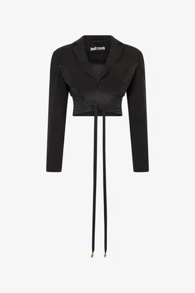 Roberto Cavalli Mini Zebra Rhinestone Motif Jacket In Black