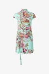 Roberto Cavalli Mini Dress With Naturalistic Pattern In Blue