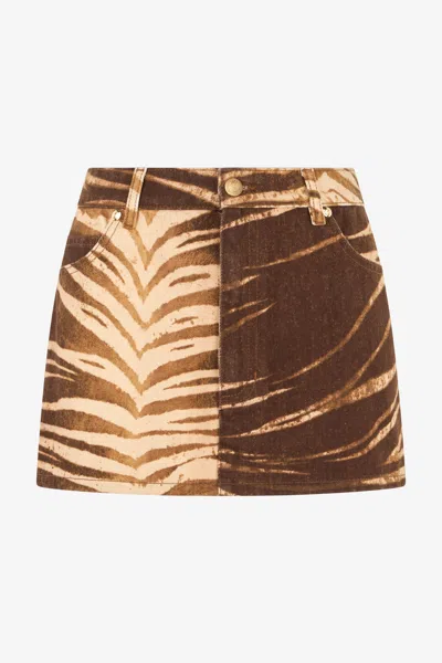 Roberto Cavalli Natural Barb  Mini Skirt In Brown