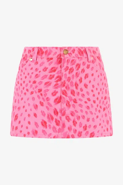Roberto Cavalli The Jaguar Kiss Print Mini Skirt In Pink
