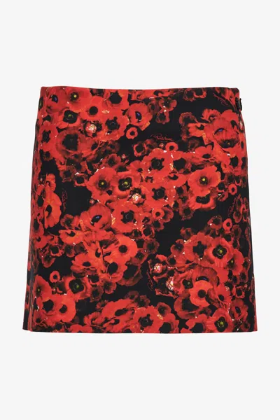 Roberto Cavalli Miniskirt With Flower Print In Red