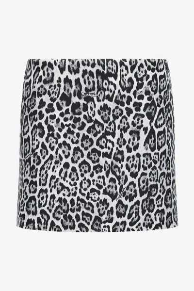 Roberto Cavalli Miniskirt With Leopard Print In Black/white