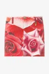 Roberto Cavalli Miniskirt With Rose Print And Charm In Rosso