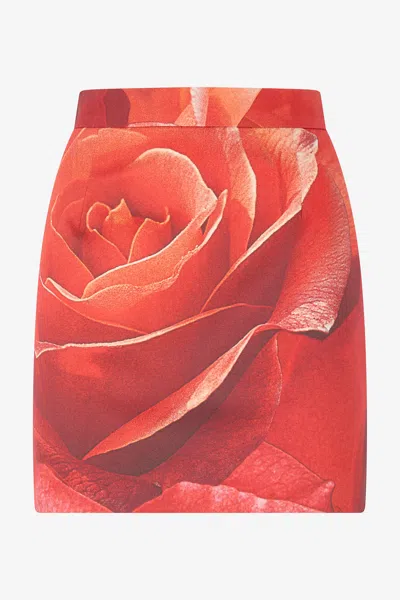 Roberto Cavalli Miniskirt With Rose Print In Rosso