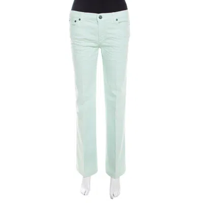 Roberto Cavalli Mint Blue Washed Denim Crinkled Effect Flared Jeans In Green
