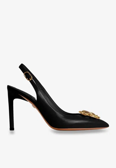 Roberto Cavalli Mirror Snake 90 Sling-back Leather Pumps In Black