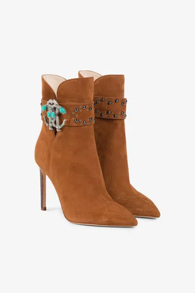 Roberto Cavalli Logo-plaque Suede Booties In Brown
