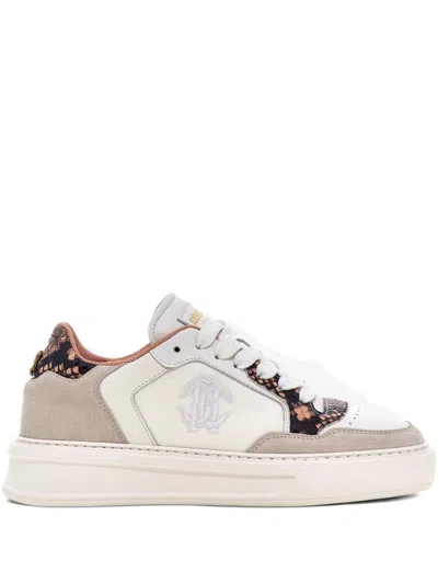 Roberto Cavalli Mirror Snake-appliqué Sneakers In White