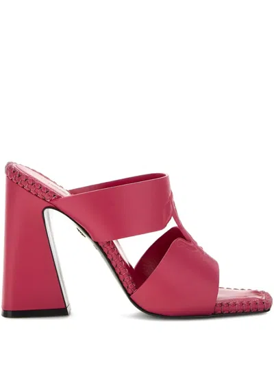 Roberto Cavalli Mirror Snake-embossed Mules In Pink
